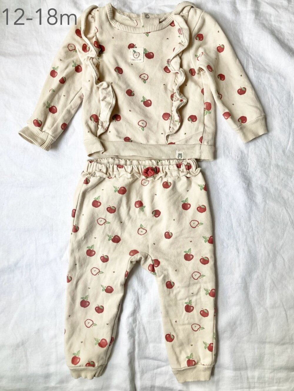 🪴5/$30 Rabbit & Bear 12-18 Months Baby Toddler Girl Apple Cream Sweatsuit Set